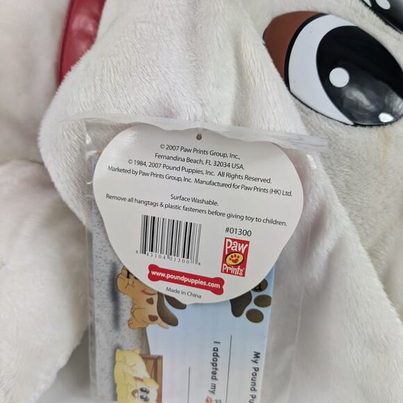 2007 Large Pound Puppy Puppies 01300 Autographed Bowling White Red Collar Plush - Picture 6 of 16